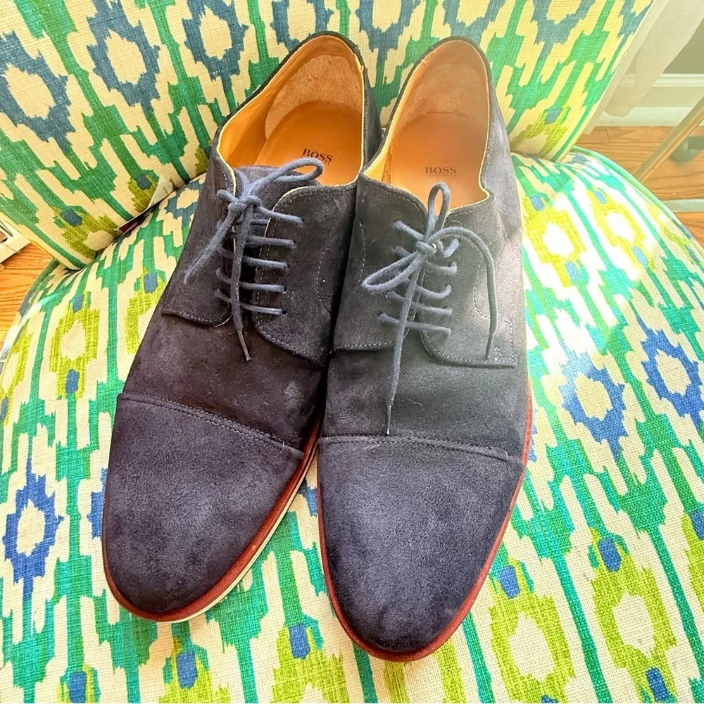 Hugo Boss Dark Blue Suede Oxfords